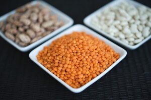 Red lentils, white beans and runner beans