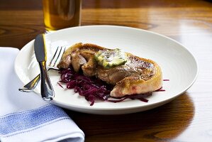 Roast pork with butter and braised red cabbage