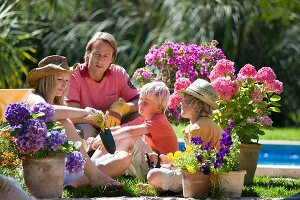 Family in garden