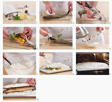 Steps for making salmon trout in salt crust
