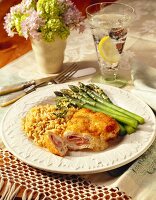 Chicken Cordon Bleu with Asparagus and Rice