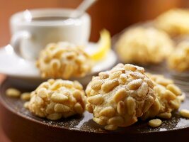 Pignoli Cookies; White Coffee Cups