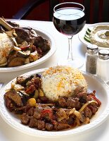 Goat Roti with Rice and Mixed Vegetables