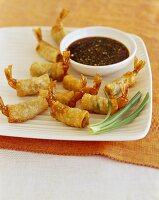 Fried Shrimp Egg Rolls with Sesame Dipping Sauce