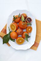 Oranges; Whole and Sliced on a Platter; From Above