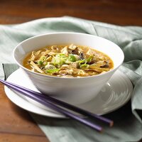 Bowl of Hot and Sour Soup; Chopsticks