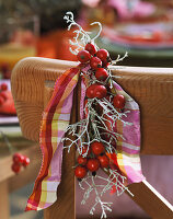 Rose hip decoration on chair back