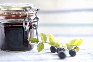 Blueberry jam in jam jar