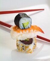 Maki, nigiri and an inside-out roll