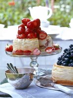 Cheesecake with toppings of strawberries and blueberries