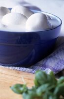 Mozzarella in einer blauen Schüssel 