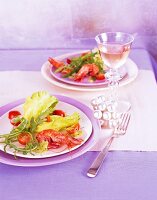 Shrimp salad with avocado dressing on plate