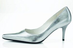 Trendiger Schuh mit Pfennigabsatz silber, Brautschuh, Hochzeitsschuh