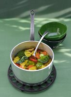 Italian minestrone vegetable soup in sauce pan