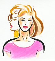 Illustration of woman wearing pink top turning her face to the extreme right