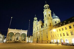 The Theatine Church at night in Munich, Germany