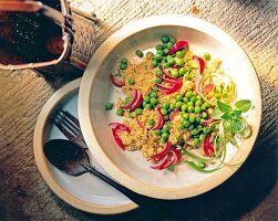 Risotto aus Erbsen, Zwiebeln und Quinoa, exotisch, Tao-Diät