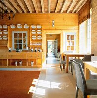 Dining area of hotel restaurant in Orsan near Bourges, France