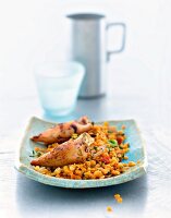 Red lentils with stuffed squid on plate