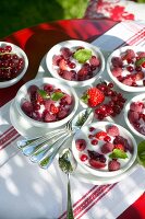 Cottage cheese with berries in bowls