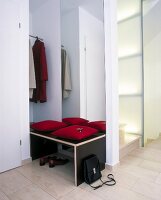 Wardrobe with shoe cabinet alcove and hallway with cloakroom by side