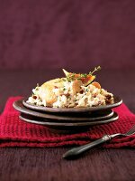 Chestnut risotto with wolfish on plate