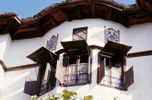 Traditionelle Holzfenster im Dorf Makrinitsa, Halbinsel Pilion