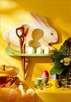 Pine wood rabbit on shelf board - Easter decorations