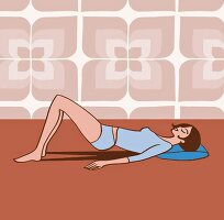 Illustration: Frau liegt auf einem Ballkissen und hebt das Becken