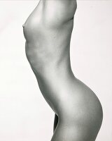 Side view of woman's torso, black and white
