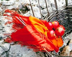Orange silk scarf with pomegranates
