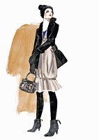 Mode-Illustration: Frau mit ausgefallenem Herbstoutfit