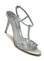 Close-up of silver sandals on white background