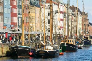 Sailboats moored at Nyhavn canal in Copenhagen, Denmark