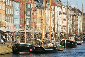 Sailboats moored at Nyhavn canal in Copenhagen, Denmark