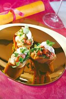 Smoked salmon tartare with cilantro and creme fra�che on plate