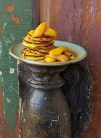 Polenta cakes with caramel pears