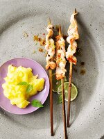 Sate skewers with mashed turnip