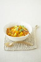 Lentil stew with pumpkin, potatoes, coriander and cinnamon