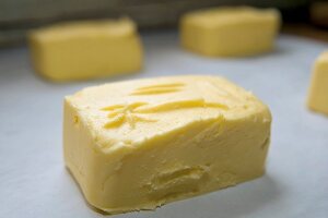 Close-up of butter decorated with a pattern