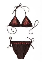 Freisteller: Triangel-Bikini mit Pfau, Pailletten, braun