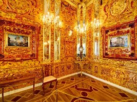 Paintings in illuminated Amber Room at Tsarskoye Selo, St. Petersburg, Russia