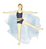 Illustration - Uebung: Single Leg Circle, Frau in Badeanzug