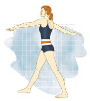 Illustration - Uebung: Armschere mit Sprung, Frau in Badeanzug