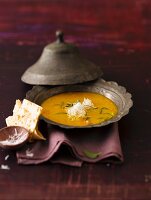 Lentil and coconut soup with naan bread