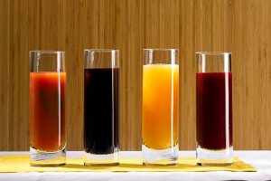 Cocktails from fruit juices in glasses