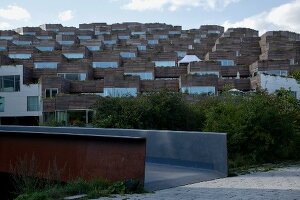 View of houses with terrace on slope, Copenhagen, Denmark