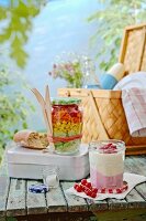Salads and desserts in Bonne Maman picnic jars