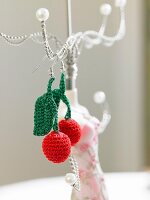 Crocheted cherry earrings