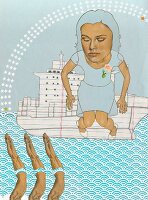 Träume: Frau, Schiff, Wasser, Illustration